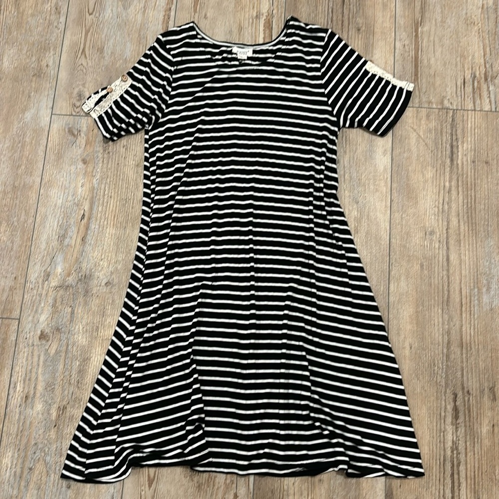 Exist Black and White Striped Dress Size Small Lace and Button Detail